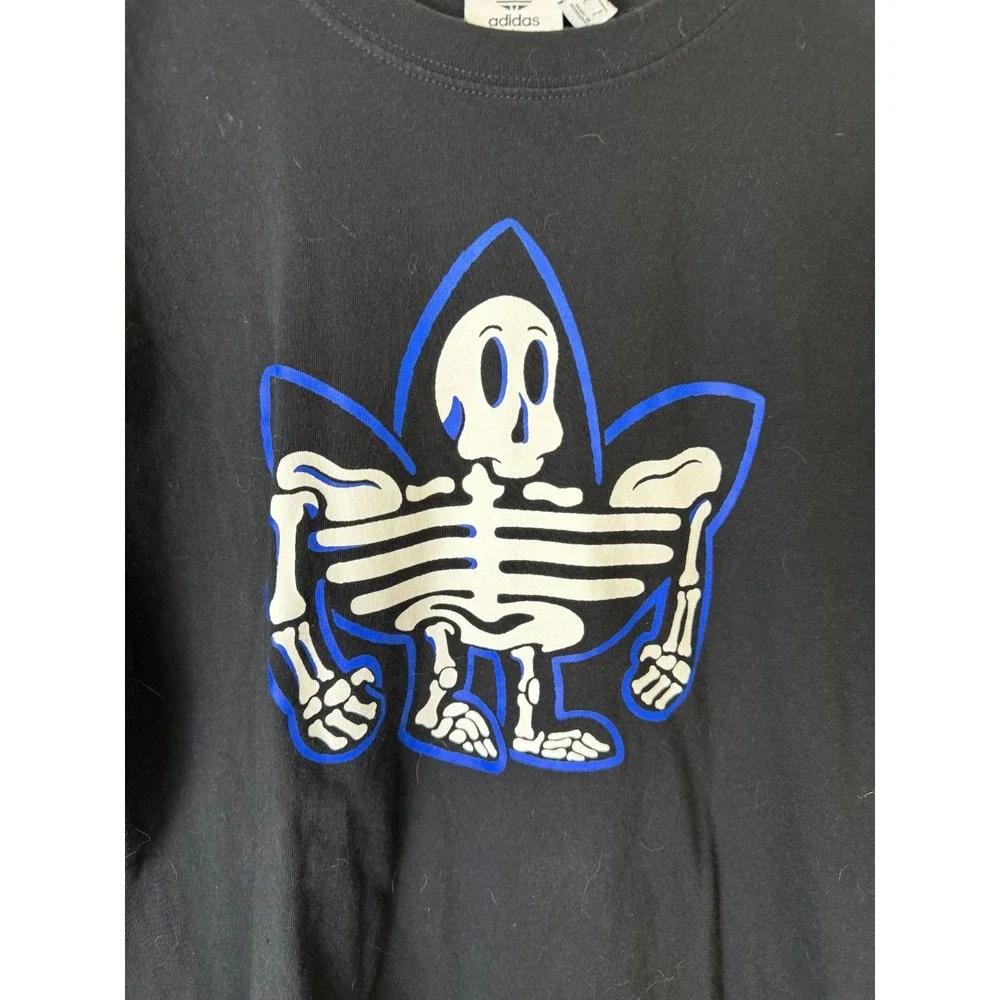 Adidas Originals Black Skeleton Trefoil T Shirt Graphic Mens L Black - Picture 2 of 7